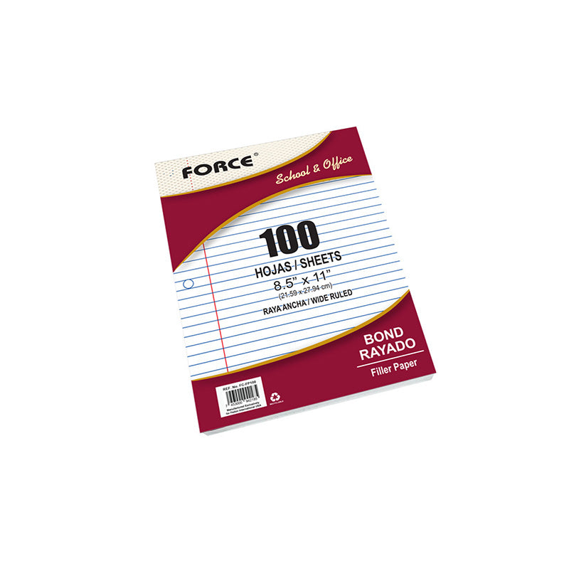 Papel Bond Rayado FORCE 8.5” x 11” (100 Hojas)