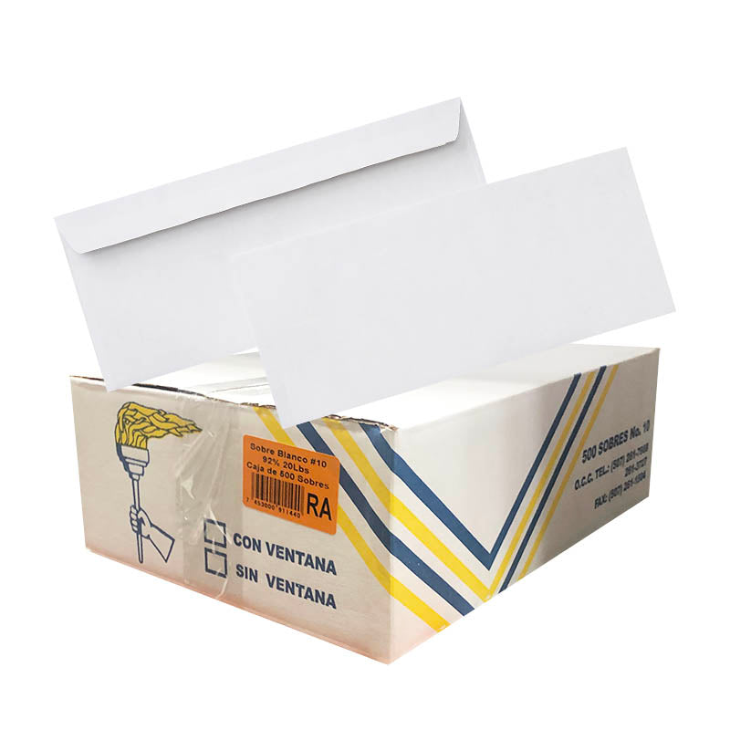 SOBRE BLANCO OCC #10 20LB S/V-92% (500)-RA