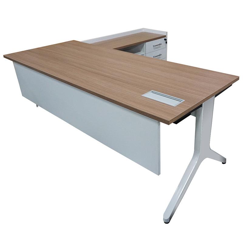 DESPACHO ISMOBEL MAYA Y-S-200A2D CON CREDENZA AUXILIAR CON CAJONES 200X200X74CM BACO/BLANCO