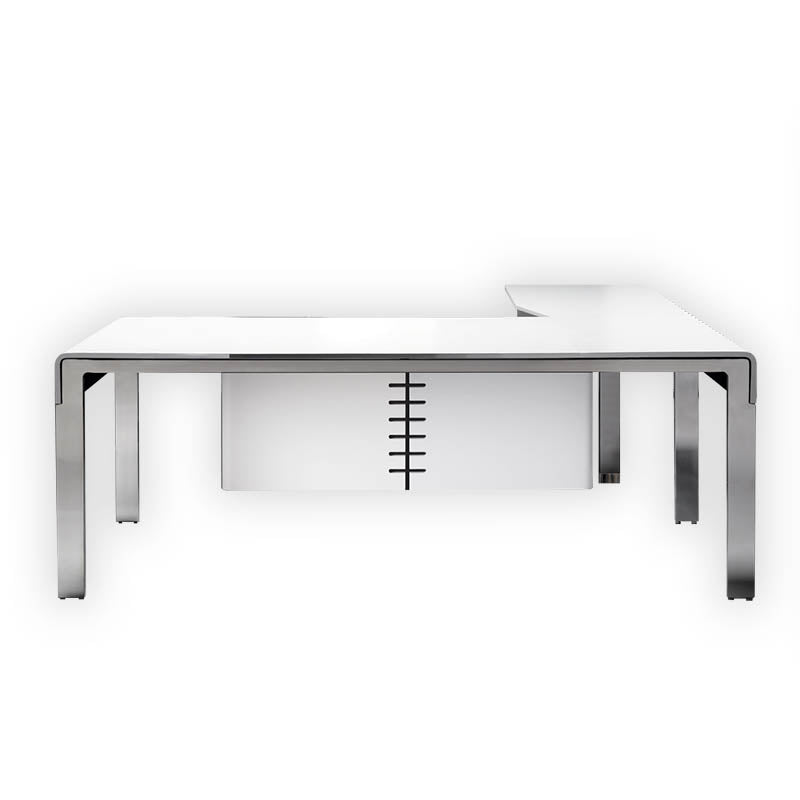 DESPACHO ISMOBEL ZEN II D-S-180 CON ENCIMERA Y ALA DE MESA CURVADA BARNIZADA  BLANCO