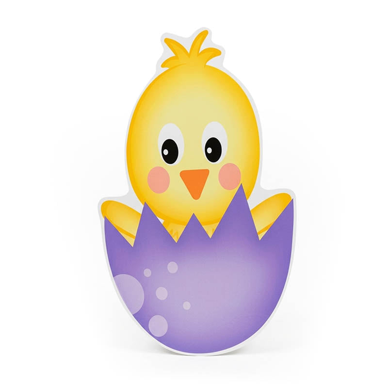 LAMINA DE PASCUA MOVIL HAPPY EASTER POLLITO CON CASCARÓN MORADO (24"X14")