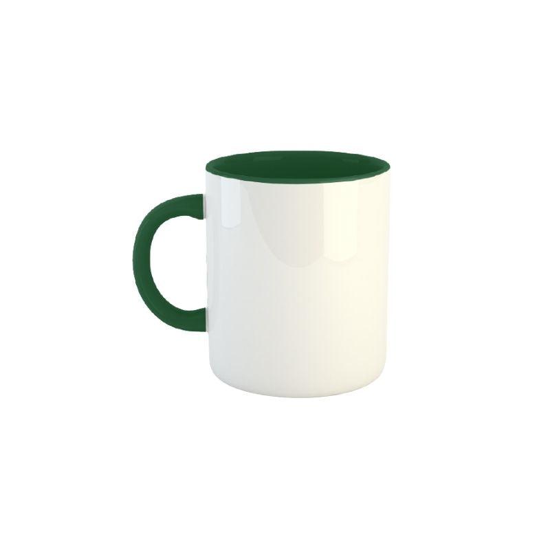 Taza cerámica de 11 oz grado a (blanco / borde e interior verde)