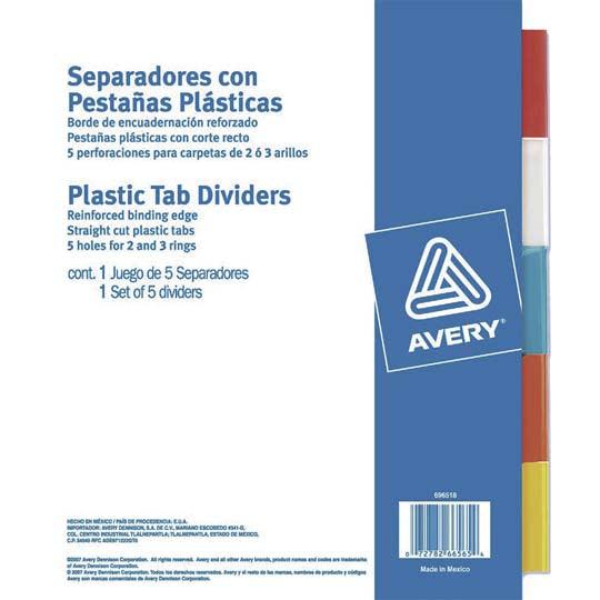 División de portafolio Avery (set de 5 colores)