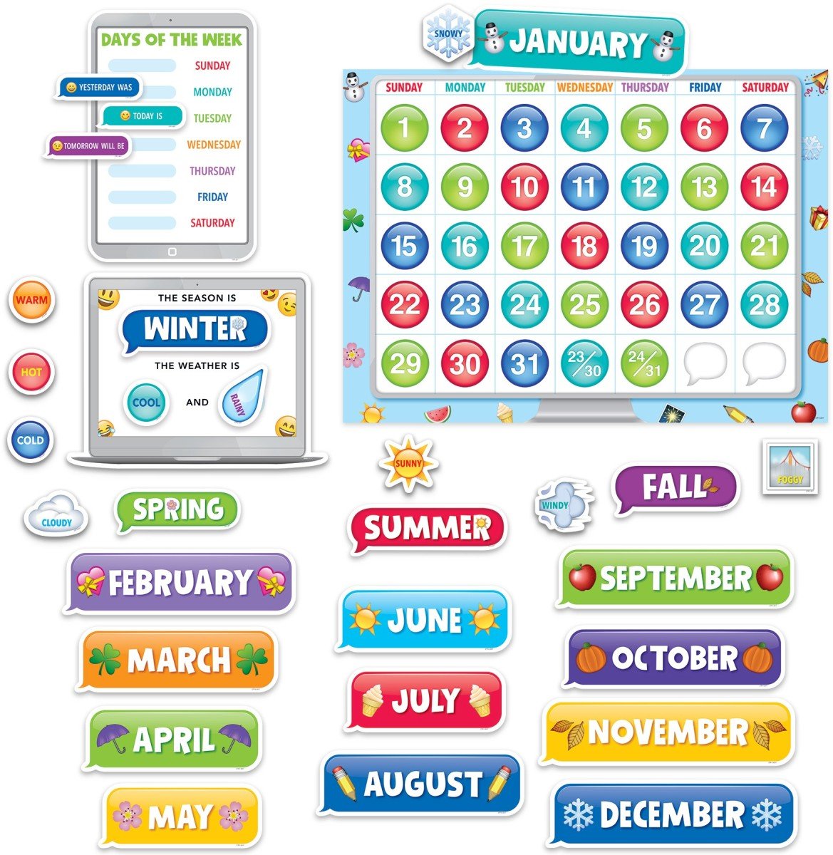 CTP-2649 EMOJI FUN CALENDAR SET BULLETIN BOARD