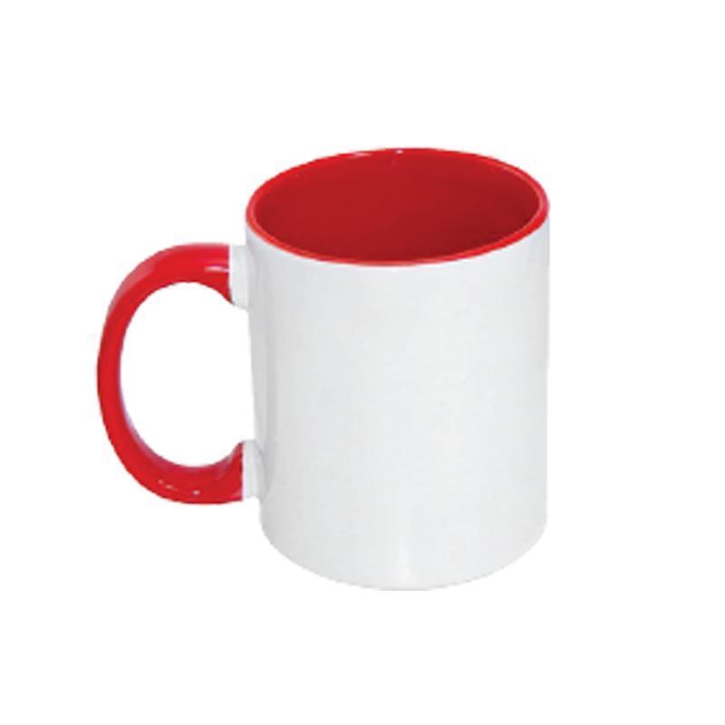 Taza cerámica de 11 oz Grado A (Blanco / borde e interior rojo)