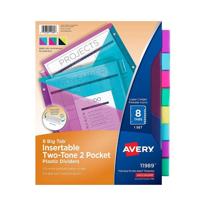 División de portafolio avery plastic two tone (8 tabs) - Ultracomonline.com