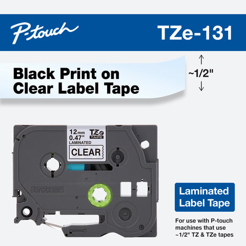 CINTA BROTHER P-TOUCH TZE-131 (1/2") BLACK ON CLEAR