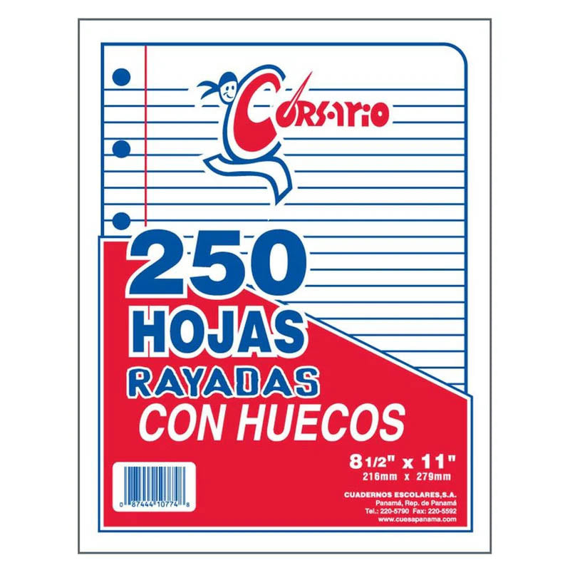 Papel bond rayado CORSARIO 8.5” x 11”