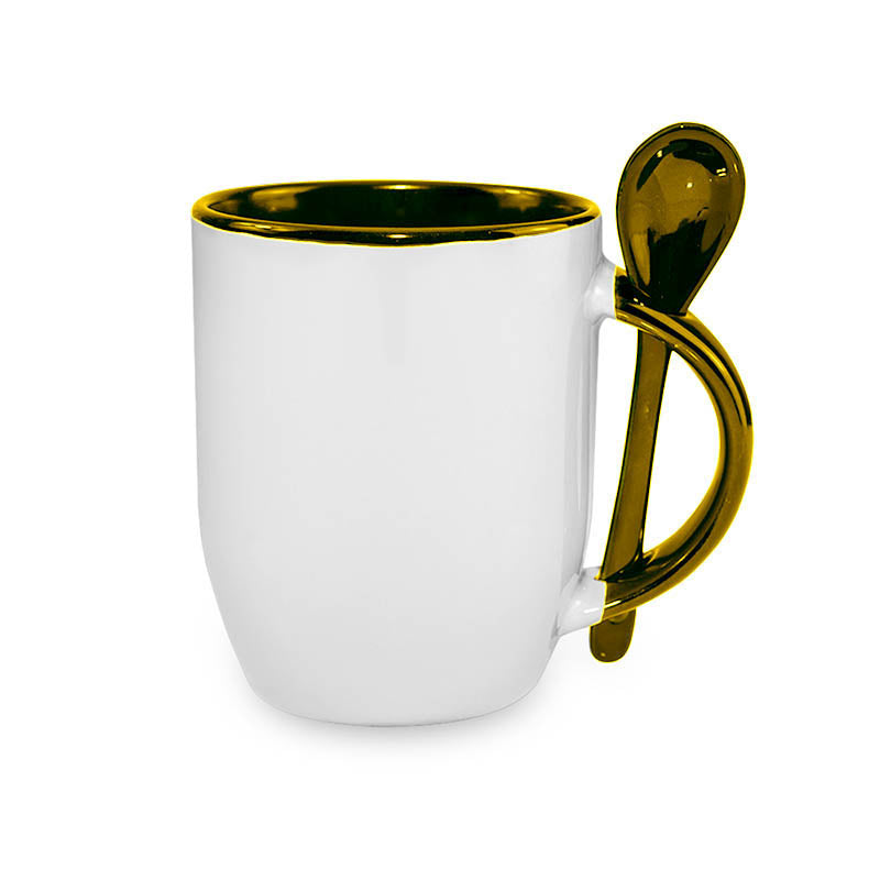 TAZA DE CERAMICA CON INTERIOR - ASA Y CUCHARA (11-OZ)