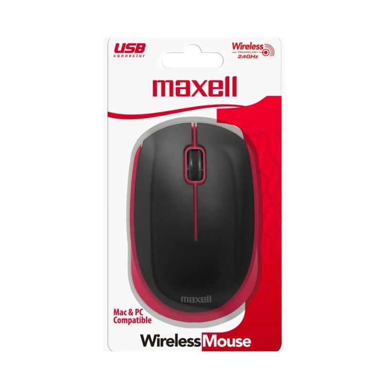 MOUSE MAXELL #347930 (MOWL-100) WIRELESS USB (MAC & PC) (2.4GHZ) BLACK/RED