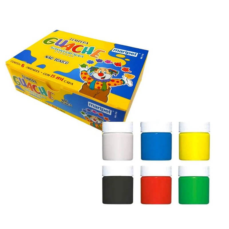 Témpera Guache MARIPEL – Set de 6 Colores (frascos de 15 ml)