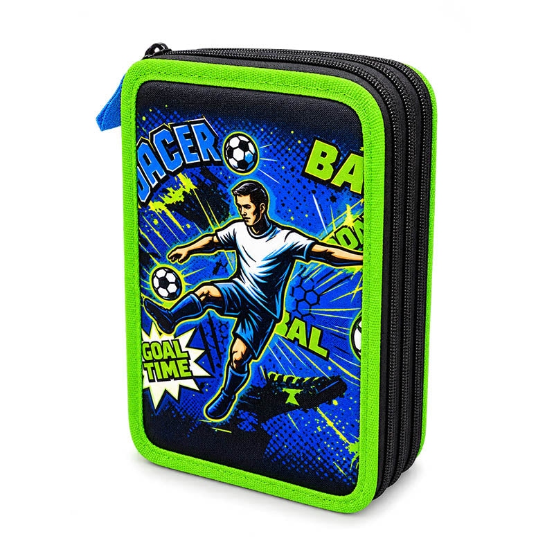 CARTUCHERA SUPER GOAL NIÑO CON (3-ZIPER) (45-UTILES)