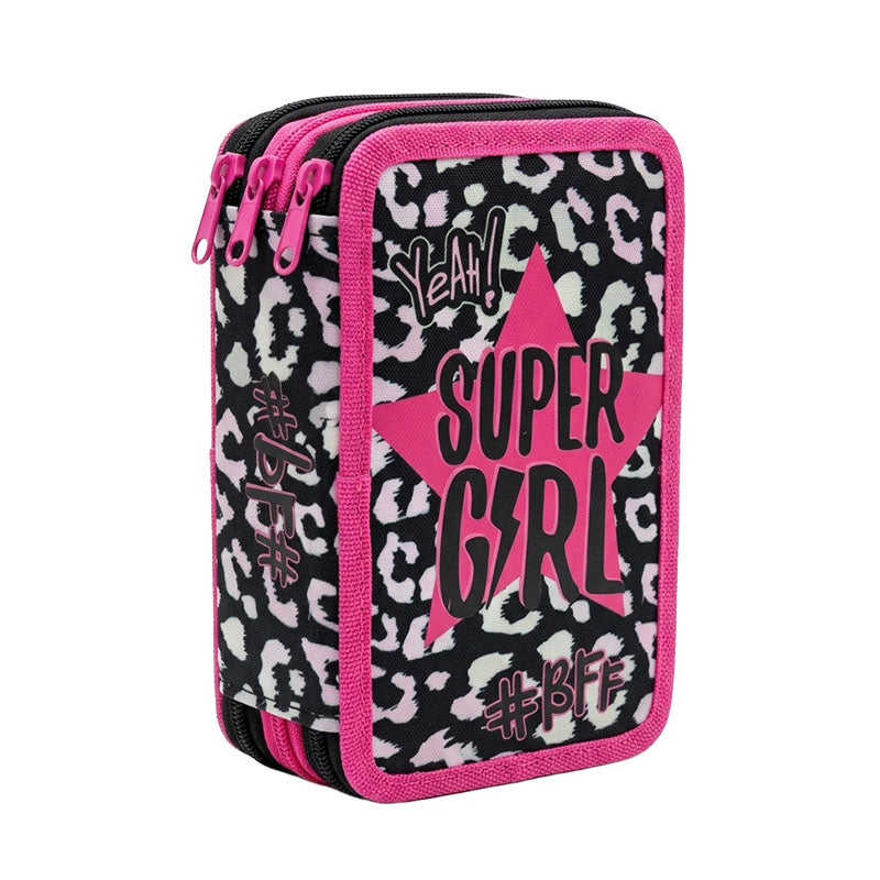 CARTUCHERA SUPER GIRL NIÑA (3-ZIPPER) (45-UTILES)
