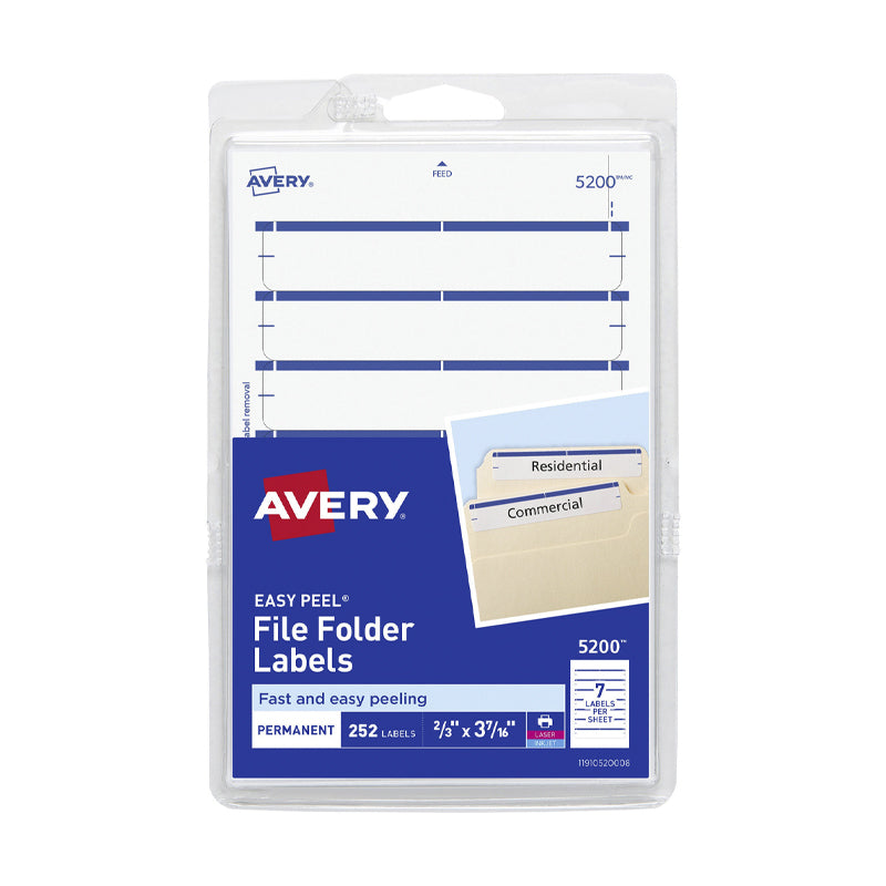 Etiqueta Avery 5200 Easy Peel File Folder Labels Permanent Blue 2/3" X 3-7/16" (252U)