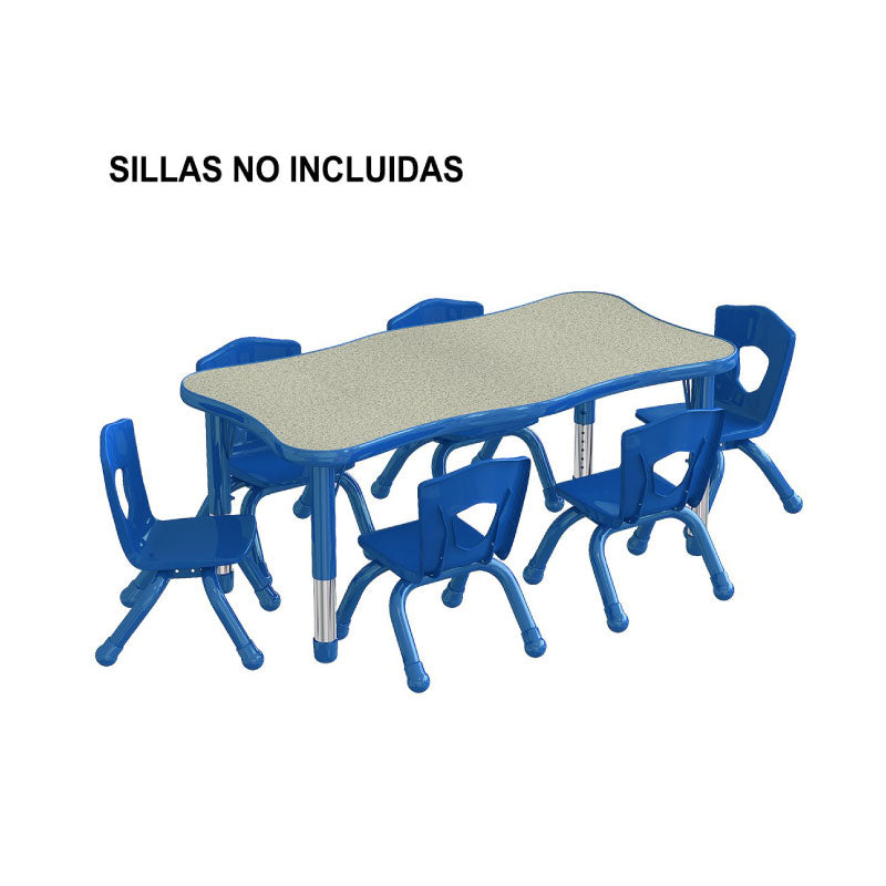 Mesa Infantil Pitaya S/MDF Waved Patas ajustables Rectangular AZUL (SILLAS NO INCLUIDAS)