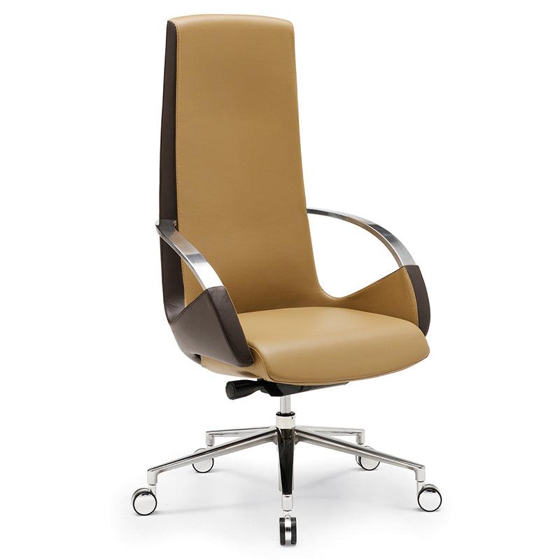 SILLA DIRECCION ISMOBEL OXFORD A RESPALDO ALTO C/BRAZOS CUERINA BEIGE/CHOCOLATE PUMA 040/421