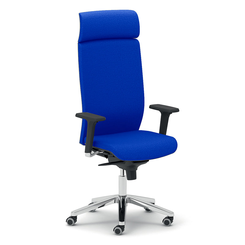 SILLA DIRECCION ISMOBEL BARI A RESPALDO ALTO CON REPOSACABEZA C/BRAZOS CUERINA AZUL GOYA 252