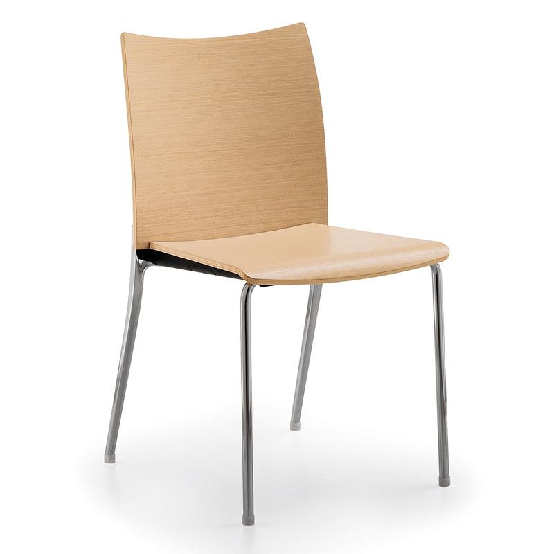 SILLA COLECTIVA ISMOBEL RIGA 3 FIJA DE 4 PATAS ESTRUCTURA CROMADA S/BRAZOS MADERA BARNIZADA