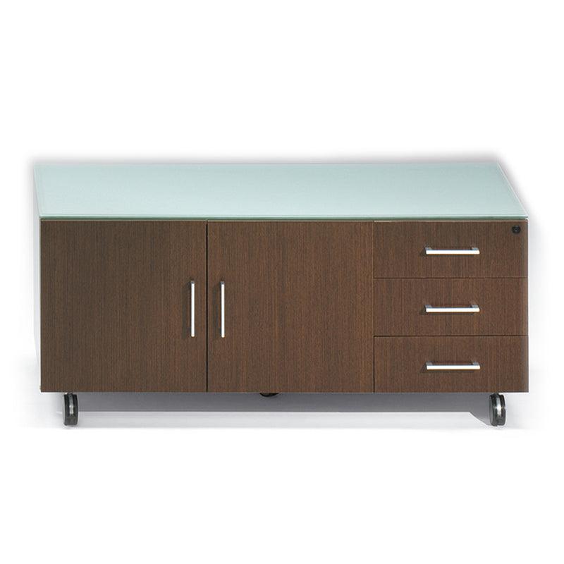 CREDENZA ISMOBEL NEREO N-L-VRDC CON TRES CAJONES, PUERTAS Y RUEDAS BARNIZADO/ALUMINIO