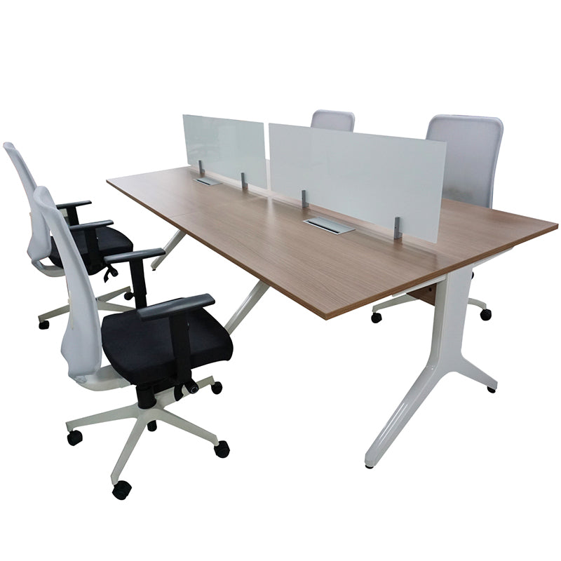 MESA BENCH ISMOBEL MAYA Y-O-BENCH 4  PUESTOS CON SEPADORES, 4 CAJONERA 240X120CM BACO/ALUM/CRISTAL