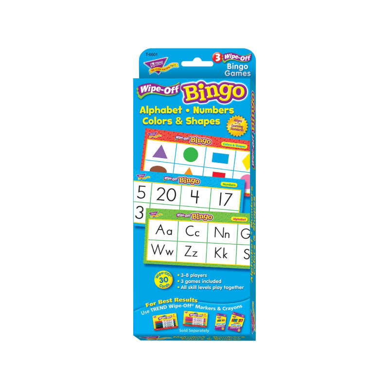 Alphabet, Numbers, Colors & Shapes Wipe-Off Bingo