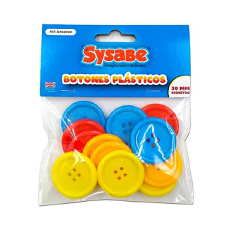 BOTONES PLASTICOS CON AGUJEROS COLORES SURTIDOS (30MM) (P/12 UND)