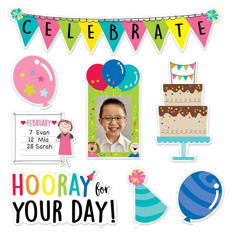 CTP-10889 HAPPY BIRTHDAY STICK KIDS MINI BULLETIN BOARD SET