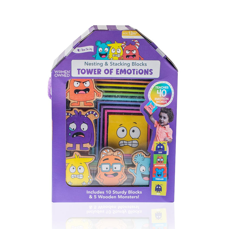 NESTING BLOCK TOWER OF EMOTION, INCLUDES 10 EMOTION BLOCK, 5 WOODEN MONSTER FIGURES