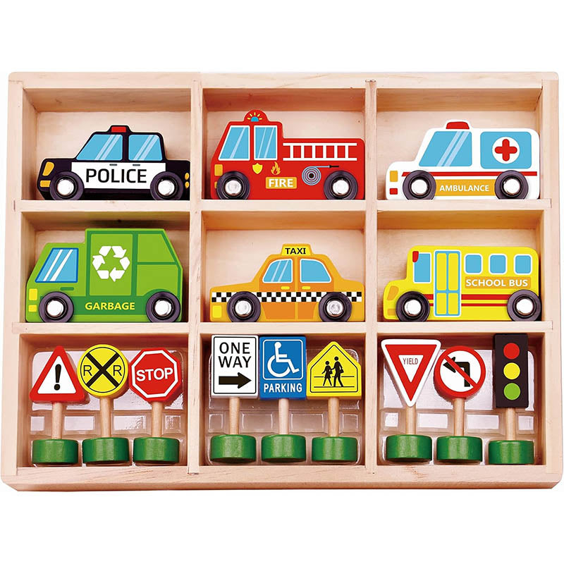 TOOKY TKF050 (3 AGE) 16 PCS  TRANSPORTATION & STREET SIGN SET