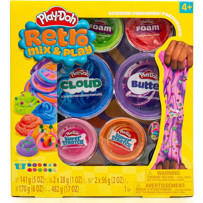 PLAY DOH RETRO MIX & PLAY NUBE,MANTEQUILLA , ESPUMA, SUPER ESTIRAMIENTO