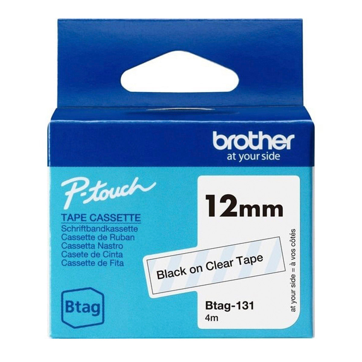 CINTA BROTHER P-TOUCH BTAG131 (12MM) NEGRO/TRANSPARENTE