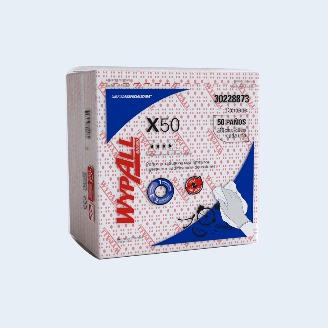 PAÑOS DE LIMPIEZA WYPALL X50 (34.0X28.8CM) (1X50U) ROJO