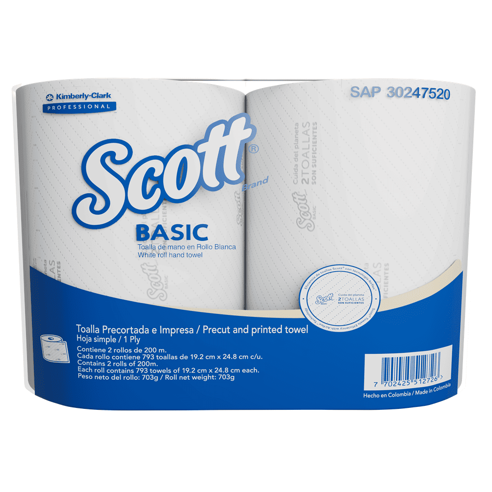 KCP SAP30247520 PAPEL TOALLA SCOTT BASIC PRECORTADA (1P) (2 ROLLO) (2X200MTS)