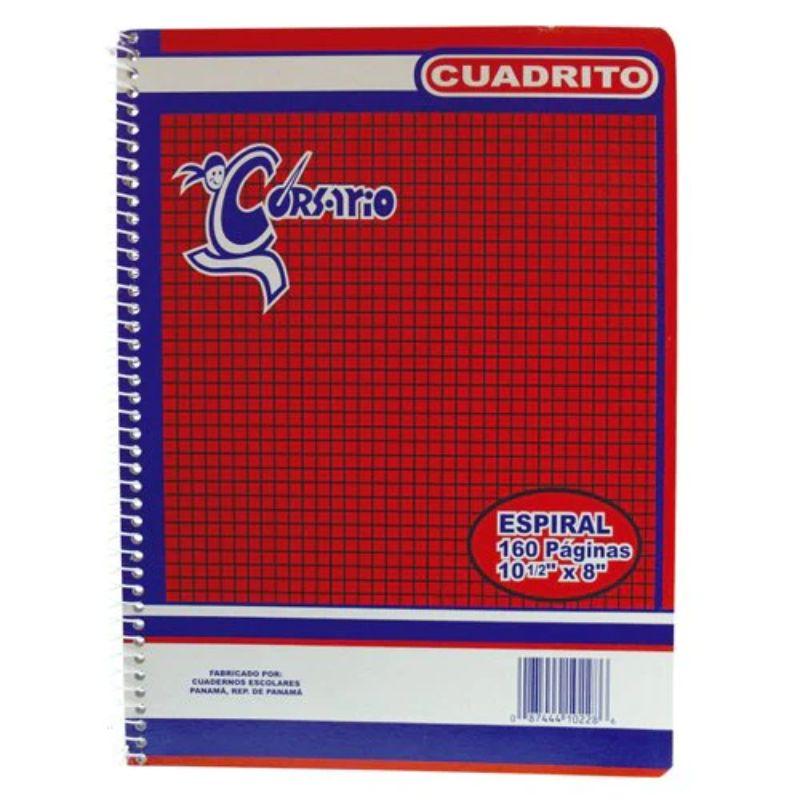 Libreta Espiral de Cuadrito Corsario (8"x10.5")(160 Pág), Colores Surtidos