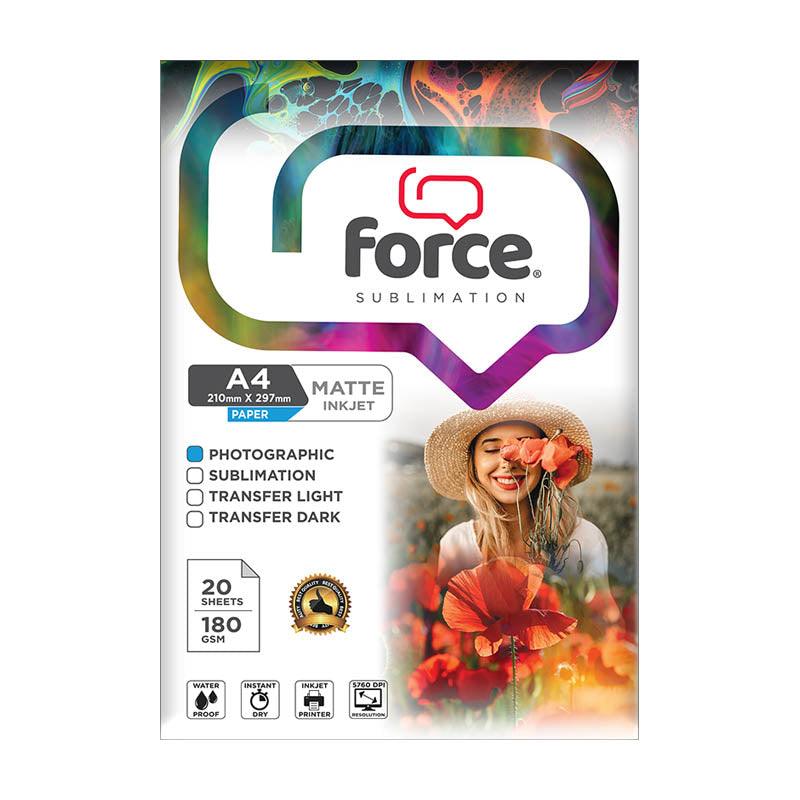 Papel Fotográfico Matte Inkjet (A4) (210X297MM) (180G) (P/20H), Force Sublimation