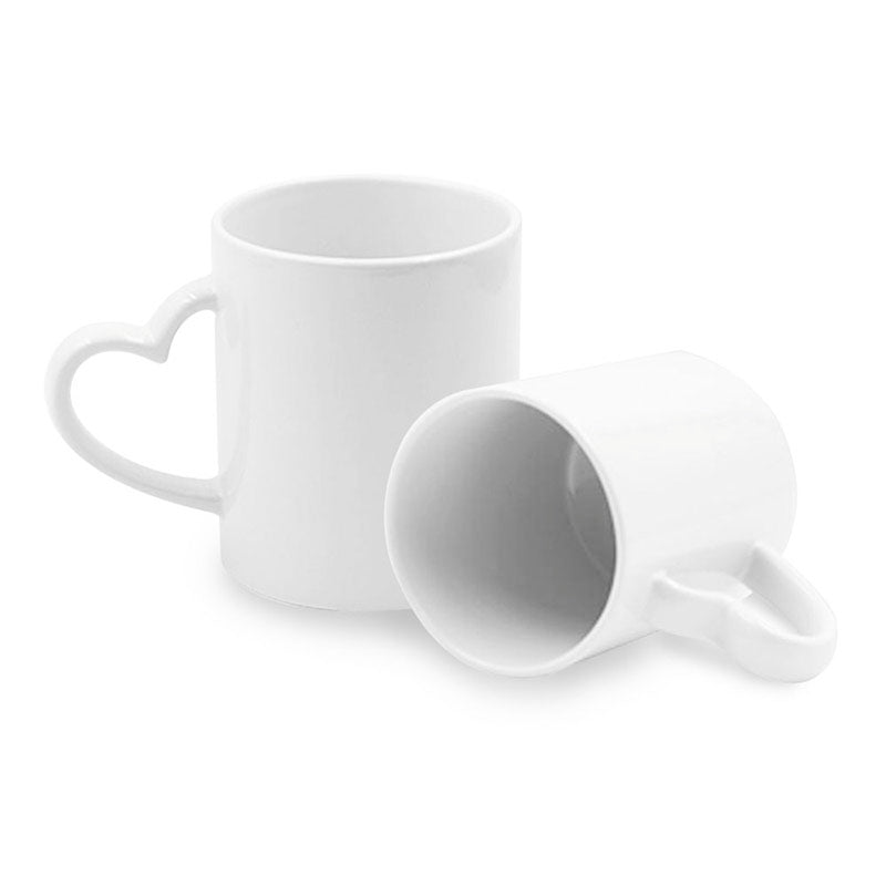 Taza de Cerámica Blanca con Asa de Corazón, Grado-A (11-oz), Force Sublimation