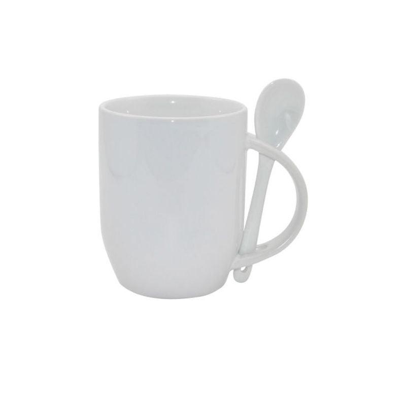 Taza cerámica blanca con cuchara (11 oz)