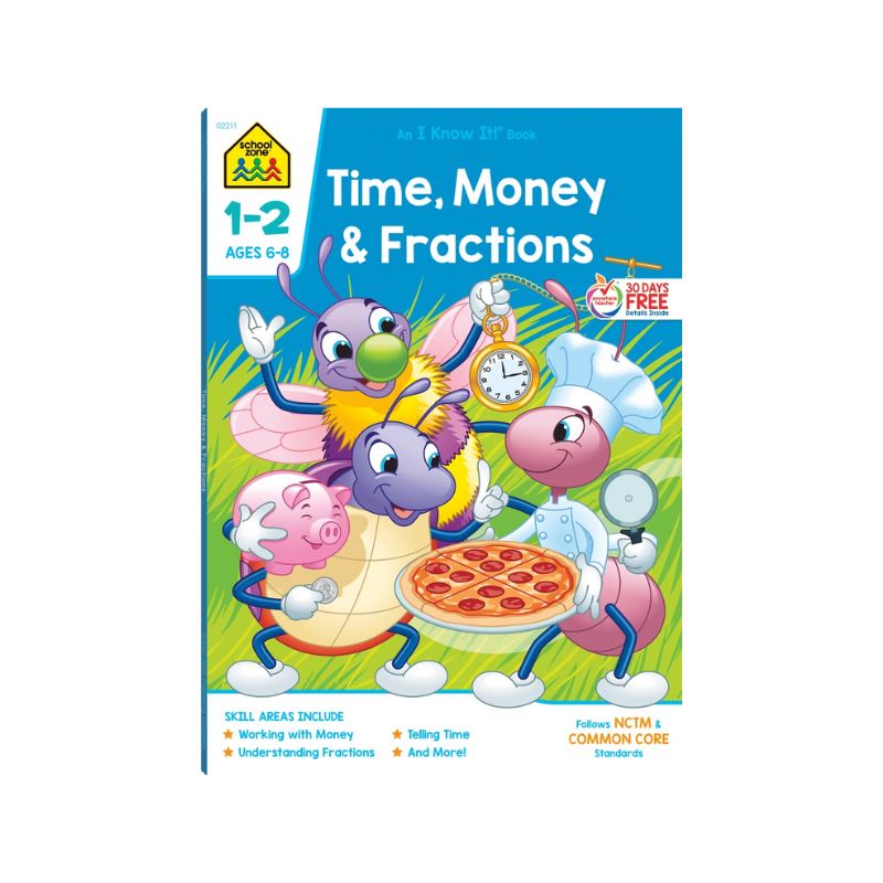 Time, Money & Fractions Grades 1-2 Workbook