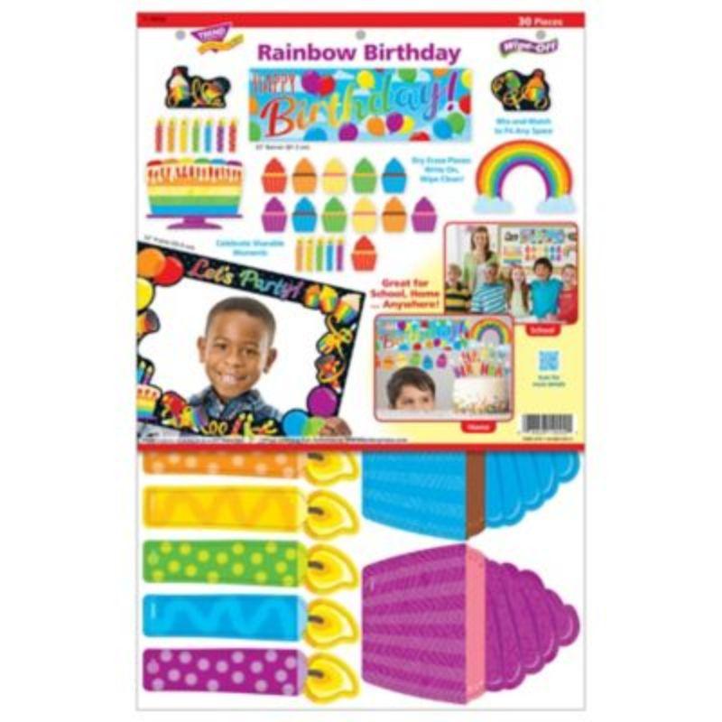 Rainbow Birthday wipe-Off Learning (30 Pieces)