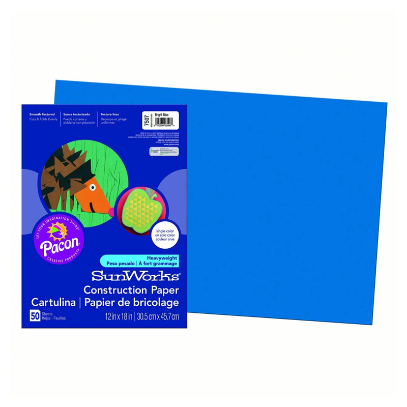 PACON CONSTRUCTION PAPER BRIGHT BLUE 12"X18" 50 SHEETS
