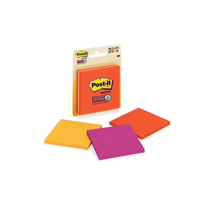 Post-it 3m super sticky(3" x 3") (3x45 hojas) e.glow (3 colores) - Ultracomonline.com