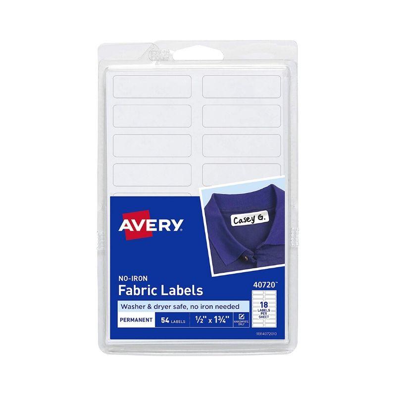 Etiqueta avery no-iron fabric labels permanent (1/2" x 1 3/4" )(54 und) - Ultracomonline.com