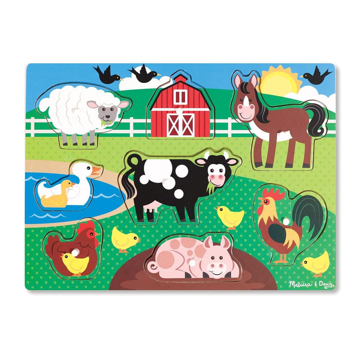LCI-9050 (19050) WOODEN PEG PUZZLE FARM - 8 PIECES