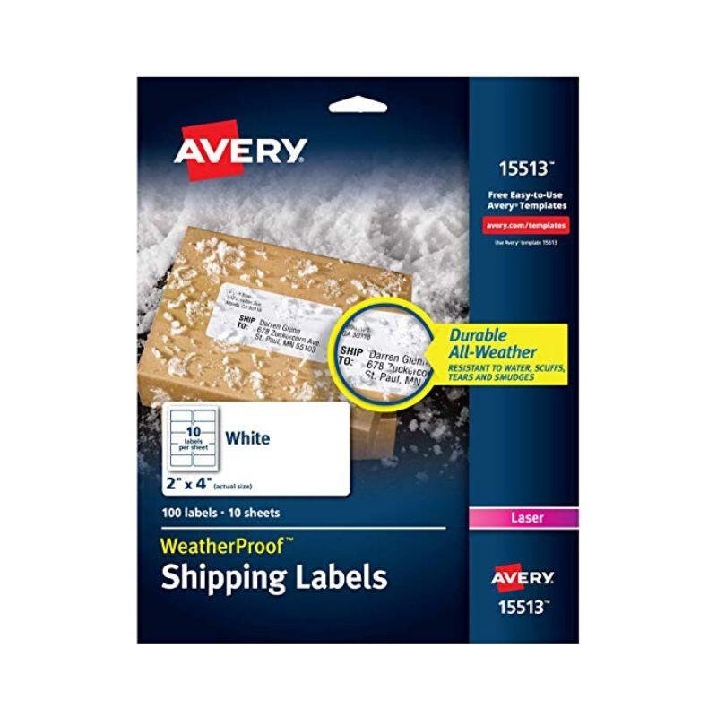 Etiqueta avery weatherproof shipping labels white (2" x 4") (100 und) (10 hojas) - Ultracomonline.com