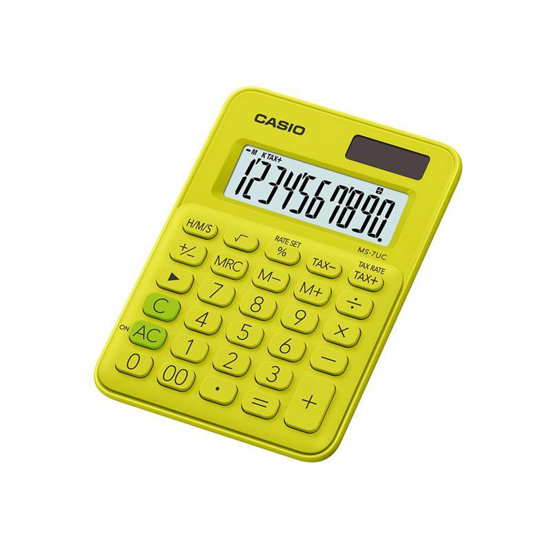 Calculadora casio amarillo-verde (solar y bateria) (10 dígitos) - Ultracomonline.com