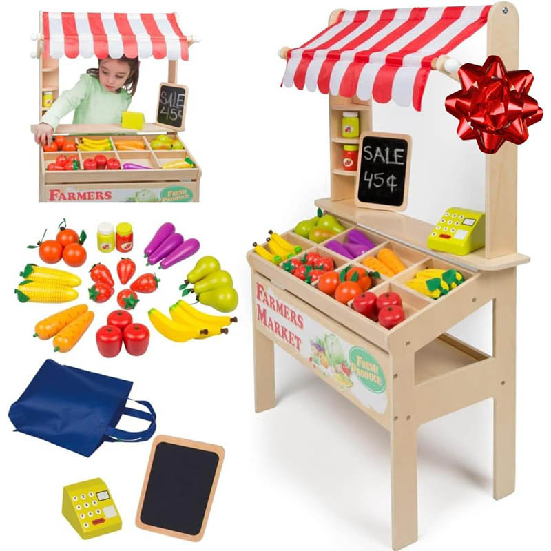 SVAN-869 FARMERS MARKET INCLUDES 25PCS OF FRUITS AND VEGGIES SHOPING BAG AND MINI CHALK BOARD