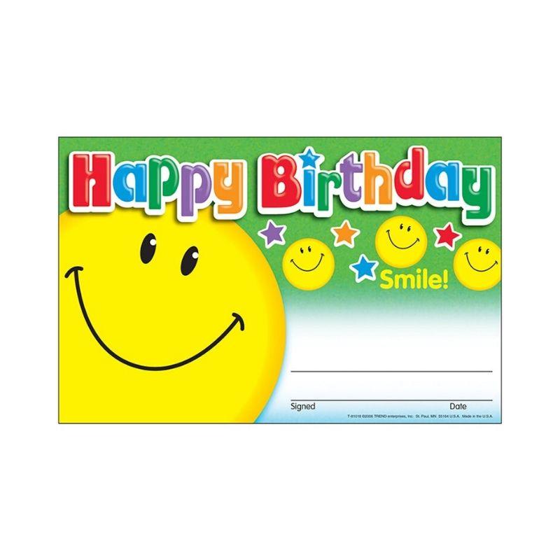 TREND-T81018-RECOGNITION-AWARDS-SMILE-HAPPY-BIRTHDAY-(30-PACK/5-1/2"X8-1/2")