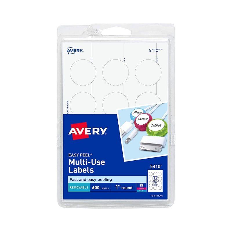 Etiqueta avery multi use labels removable blanco (1"-diÃ¡metro) (600 und) - Ultracomonline.com