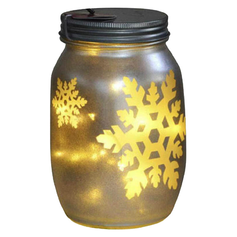 DARICE-30056559 MASON JARS W/LED LIGHT SILVER SNOWFLAKE(O)